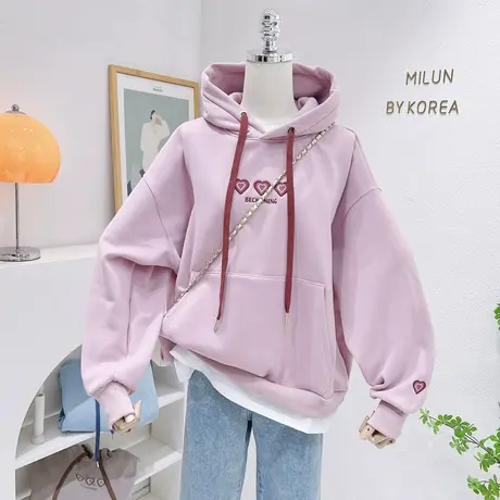 2022秋冬款韩系ins爱心连帽银狐绒卫衣宽松加厚外套慵懒休闲保暖商品大图