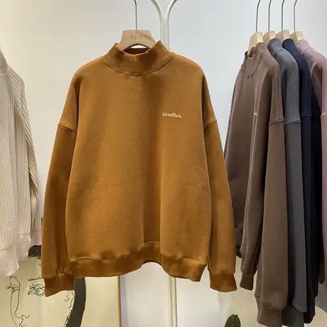 卫衣女加绒加厚2020秋冬新款韩版ins潮慵懒半高领宽松百搭上衣服图片