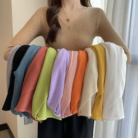 2023早春秋冬季新款洋气装设计感小众短款打底针织衫上衣毛衣女士图片