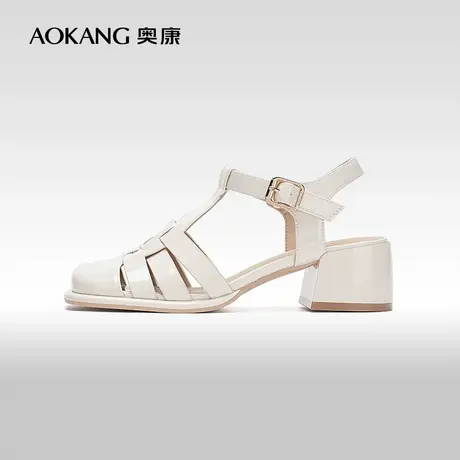 【门店发货】奥康女鞋 2024夏季新款时尚百搭包头编织罗马凉鞋商品大图