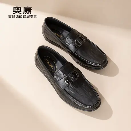 奥康 男鞋2025春季真皮豆豆鞋商务休闲套脚皮鞋门店发货图片
