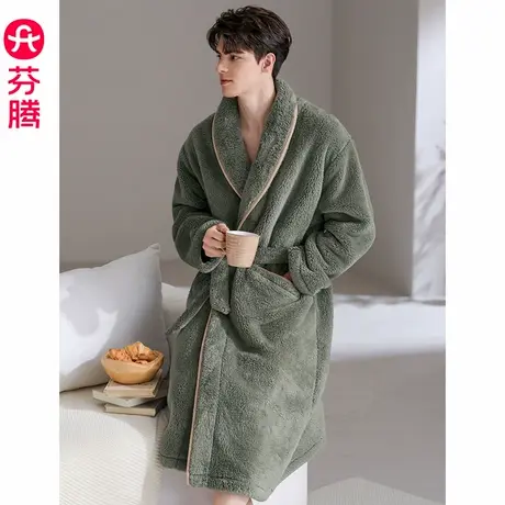芬腾男士睡袍秋冬季珊瑚绒睡衣加厚加绒男款法兰绒保暖家居服浴袍图片