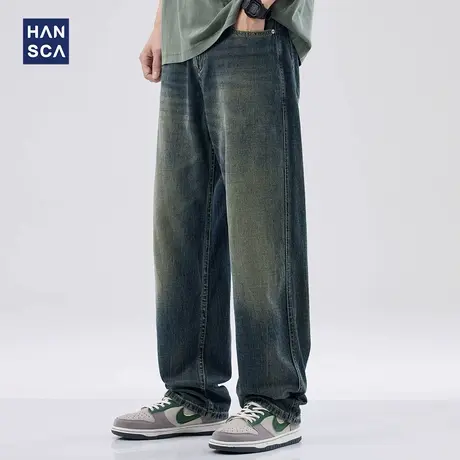 hansca莱赛尔宽松直筒牛仔裤男士夏季新款复古水洗做旧潮牌长裤子商品大图