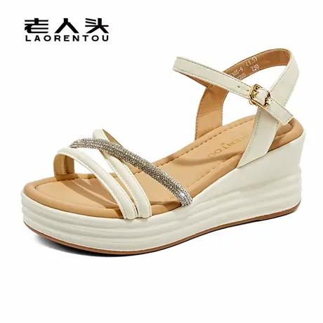 老人头坡跟厚底凉鞋女2025夏季新款一字带时尚气质休闲女士凉鞋图片