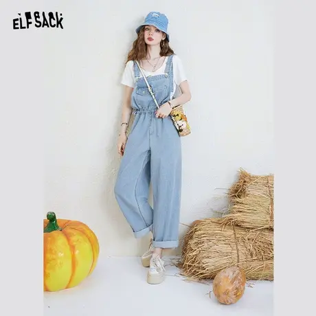 妖精的口袋复古背带牛仔裤女2023夏季新款高腰宽松显瘦阔腿裤子潮图片