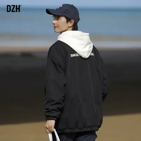 男士两面穿外套男春秋宽松潮牌男装2023新款休闲黑色夹克运动上衣商品大图