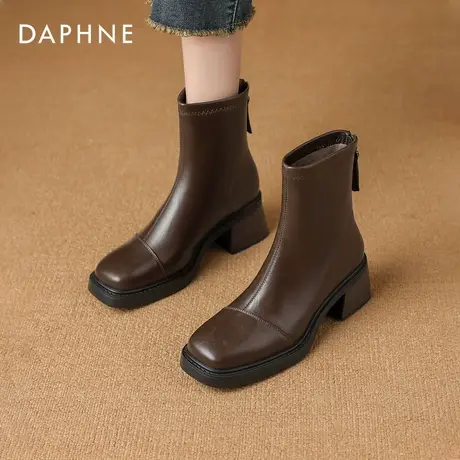 达芙妮高跟小短靴女2026新款秋冬季方头瘦瘦靴子女加绒粗跟马丁靴商品大图