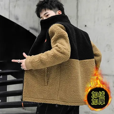 加绒加厚男士外套颗粒绒冬季韩版潮流帅气棉衣袄秋冬装百搭羊羔毛商品大图