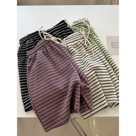 ins超火条纹休闲运动短裤女夏季2023新款宽松百搭高腰阔腿热裤潮图片