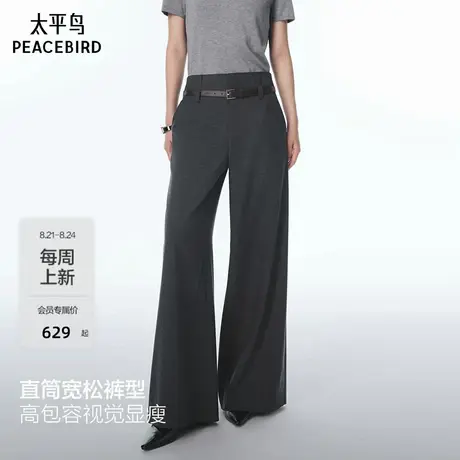【商场同款】太平鸟2025秋季新款附腰带阔腿休闲西装裤A1GBF3531商品大图
