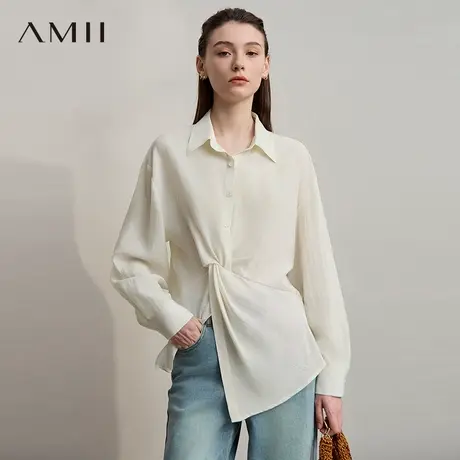 Amii25秋法式优雅简约大气不对称扭结衬衫衬衣女图片