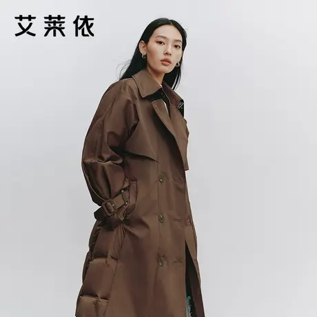 艾莱依拼接羽绒服新款风衣东方简奢风斗篷大衣收腰防风保暖鹅绒商品大图