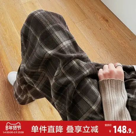 唐狮2026秋冬季休闲长裤女宽松时尚美拉德格子慵懒小众高级感图片