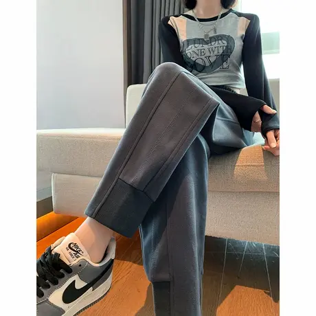 唐狮春季新款女休闲长裤束脚哈伦萝卜裤百搭灰色运动卫裤WPTD图片