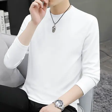 300g重磅德绒打底衫双面绒长袖t恤男秋冬季纯色白色圆领内搭秋衣商品大图