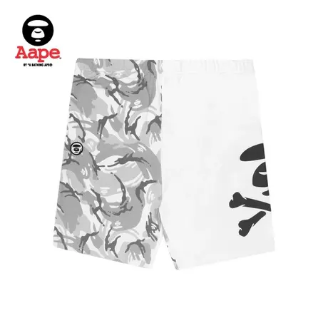 Aape男装春夏猿颜X-BONE图案字母印花迷彩拼接短裤6741XAG商品大图