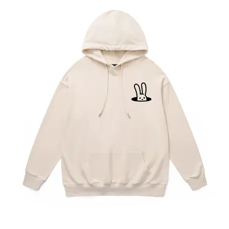 国潮简约时尚情侣款连帽卫衣可爱兔子2023新款宽松纯棉落肩帽衫冬商品大图