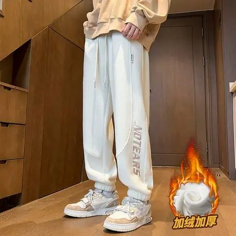 摇粒绒裤子男款秋冬季加绒加厚束脚卫裤男生潮牌刺绣运动休闲长裤商品大图