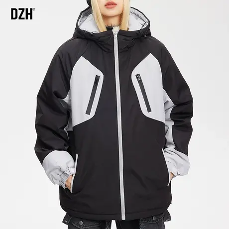 男士拼色冲锋衣棉服男冬季潮牌加厚2023年新款中性风连帽棉衣外套商品大图