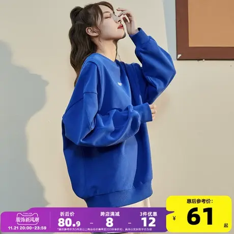 唐狮2022春秋新款卫衣女设计感小众克莱因蓝宽松圆领早秋chic上衣图片