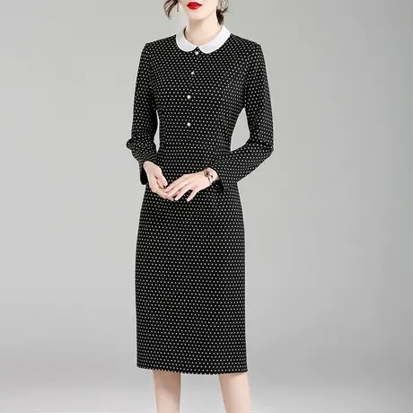 水墨青华春季百搭打底裙时尚新品针织裙收腰中长款花色连衣裙商品大图