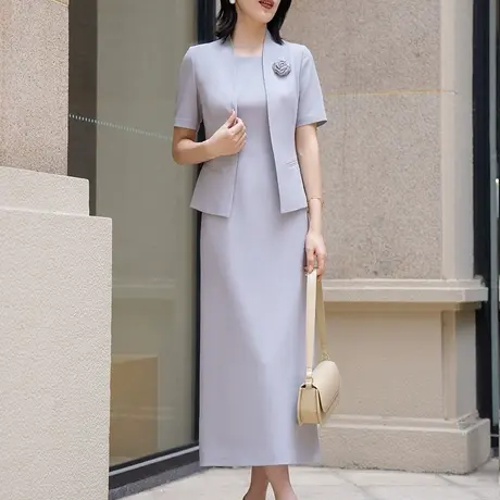 首尚格释高级感职业套装女2023夏季新款气质连衣裙短袖正装两件套商品大图