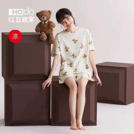 红豆睡衣女棉质可爱卡通夏天柔软睡裙连衣裙休闲大码家居服套装薄商品大图