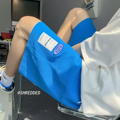 华夫格ins潮流抽绳短裤男运动港风男生夏季沙滩裤潮牌休闲五分裤商品大图