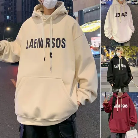美式宽松纯棉连帽卫衣男春秋季2024新款情侣休闲oversize潮牌外套商品大图