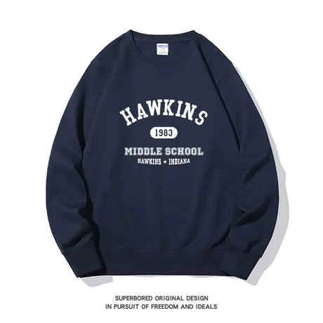 圆领卫衣男秋冬款2023新款美式复古潮流字母印花宽松休闲套头上衣图片