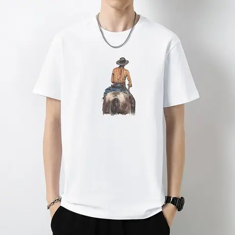 重磅纯棉白色t恤男士短袖潮牌圆领上衣服夏季液氨长绒棉全棉半袖商品大图