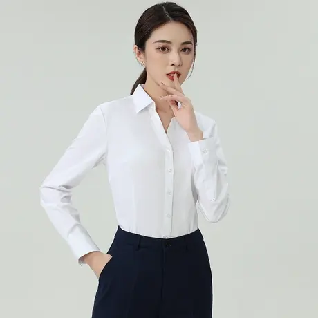 策蔓白衬衫女2023新款长袖工装v领衬衣职业正装工作服春秋小个子图片