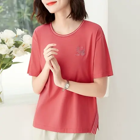 宽松纯棉t恤女2023年夏季新款时尚下摆开叉流行小衫洋气短袖体恤商品大图