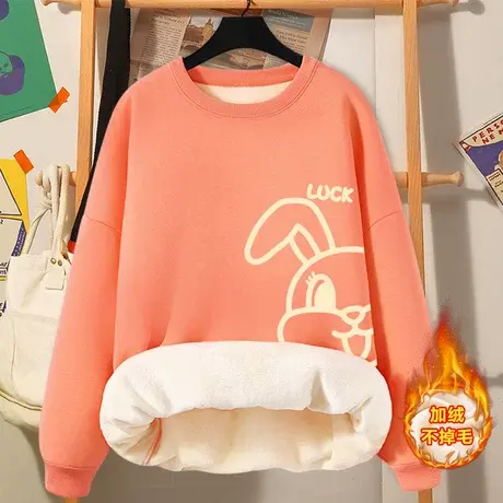 加绒加厚圆领卫衣女秋冬2023新款冬装厚款爆款时尚洋气小个子外套图片