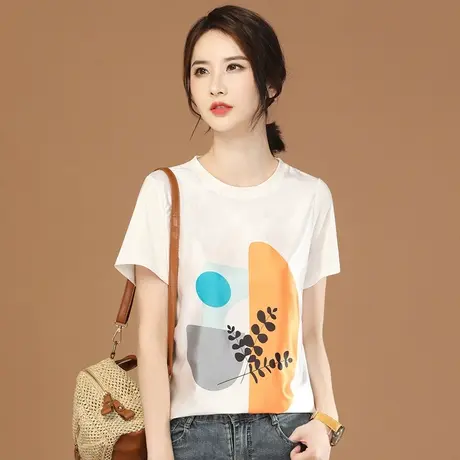 韩潮袭人圆领宽松休闲印花短袖T恤女2023夏新款百搭体恤上衣薄款商品大图