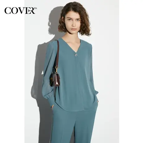 COVER春季V领大身防透视拼接袖衬衫图片