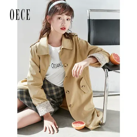 Oece春秋装新款小时代风衣法式大气英伦翻领中长款外套图片