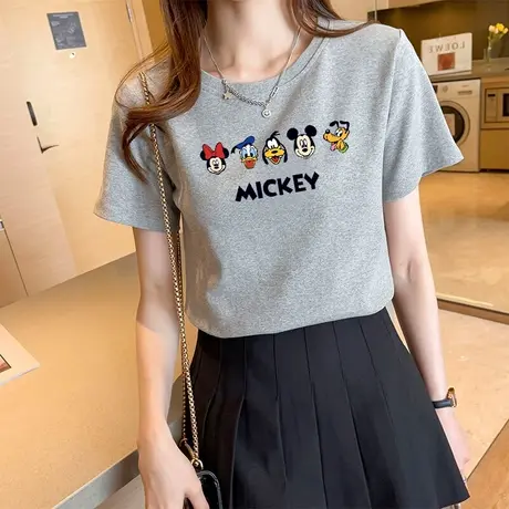 短袖t恤女装2025年夏季新款灰色正肩纯棉打底上衣半袖宽松体恤潮商品大图