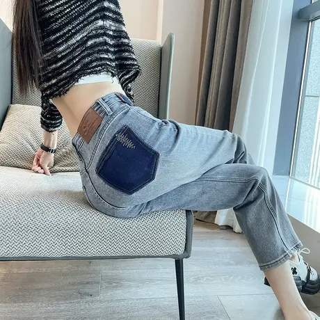 浅色直筒牛仔裤女2023年春季新款宽松显瘦九分小个子烟管裤商品大图