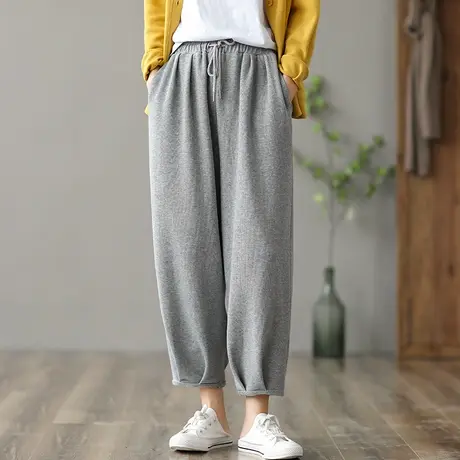 dza 高腰九分休闲裤子女士运动裤新款卫裤秋季宽松阔腿百搭哈伦裤图片