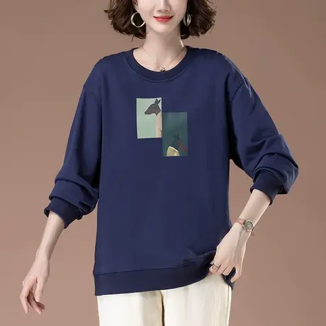 薄款卫衣女春秋新款宽松加肥加大码女装中年妈妈休闲印花显瘦上衣商品大图