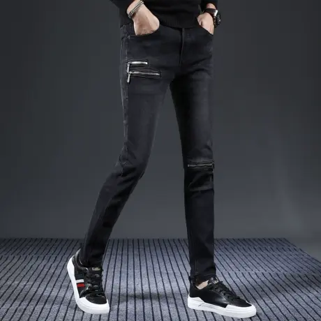 高级感牛仔裤男款2023新款修身小脚黑色弹力百搭男士长裤子秋冬款商品大图
