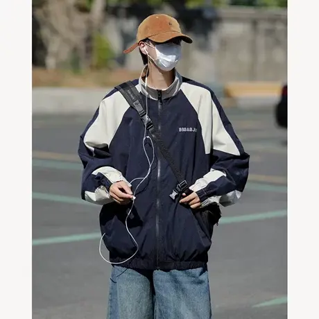 冲锋衣外套男秋季2023新款美式户外潮牌痞帅撞色拼接宽松休闲夹克商品大图