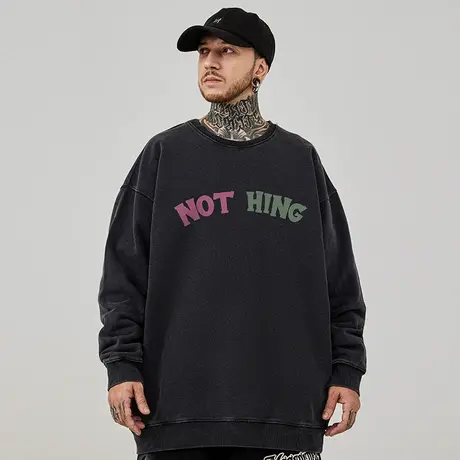 oversize港风字母圆领卫衣男潮牌重磅大码男装春秋季加绒复古冬季商品大图
