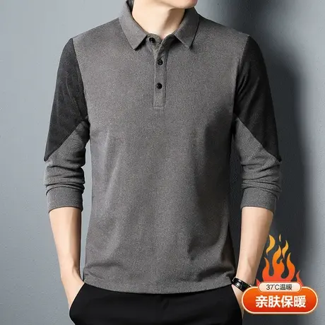 秋冬季上衣薄款德绒打底衫体恤翻领长袖T恤POLO衫男士双面绒卫衣商品大图