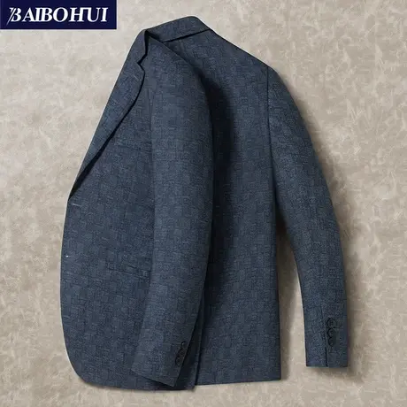 休闲西服男中青年商务薄款格子西装外套时尚百搭男士修身单件上衣图片