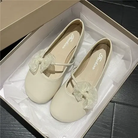 法式晚风单鞋温柔配裙子平底软底2024年夏季薄款蝴蝶结仙女风瓢鞋商品大图