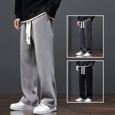 秋冬款垂感阔腿运动卫裤男士休闲裤直筒宽松秋季男裤子春秋款长裤商品大图