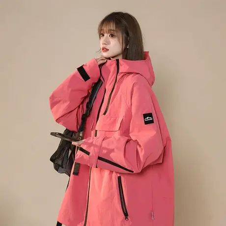 设计感潮牌连帽女外套2023年新款复古宽松oversize夹克上衣商品大图