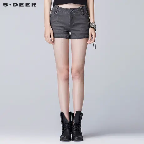 sdeer圣迪奥2018夏装不对称设计感铆钉系绳休闲全棉短裤S17280959商品大图